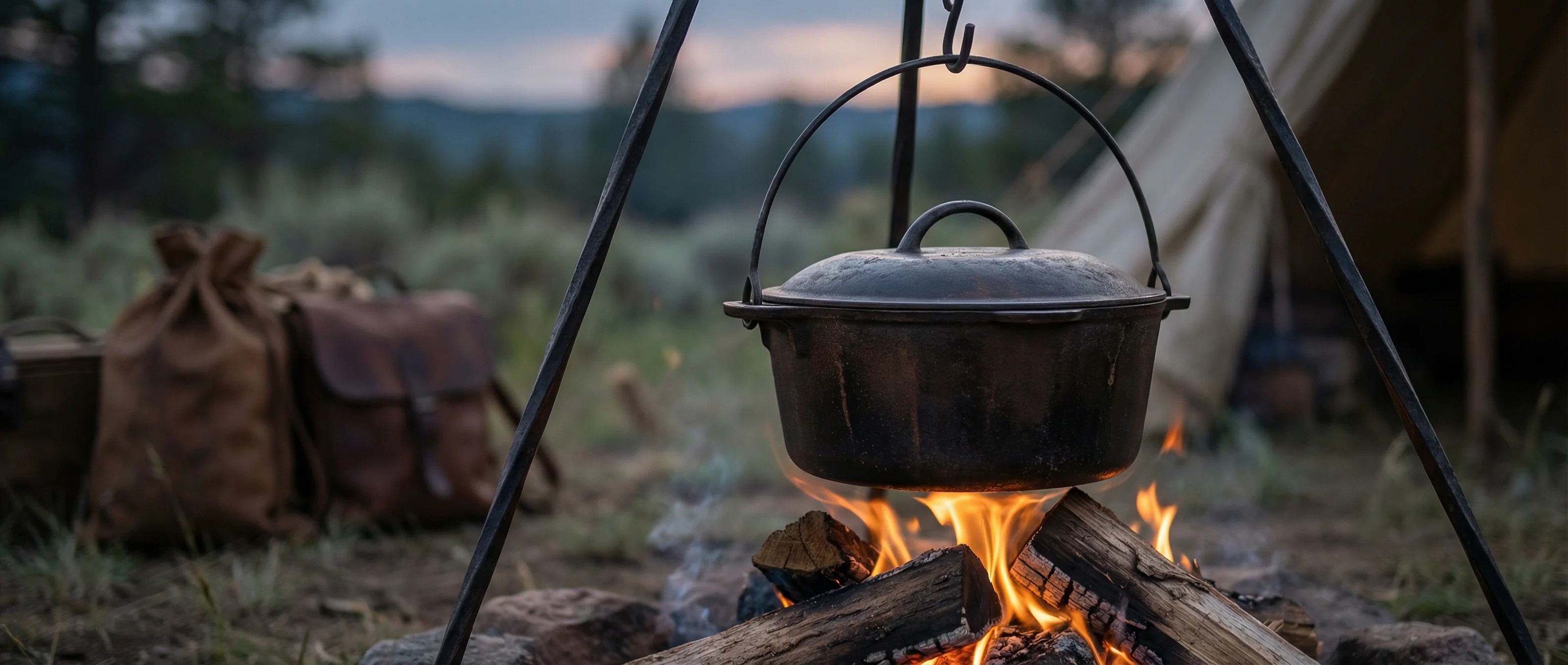 Historischer Dutch Oven aus Gusseisen: Illustration zur Geschichte des Kochtopfs im 18. Jahrhundert. Ursprung Niederlande.